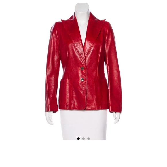 Ann Demeulemeester Red leather Blazer / Jacket Sz Medium - Picture 1 of 4